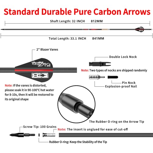 Sanlida Carbon Hunting Arrows 12/24 Pack Olympic-Grade 10 Spine, Straightness 0.001" for Compound & Recurve Bows