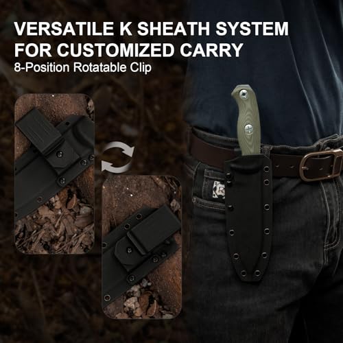 Green Fixed Blade Survival Knife with Sheath - 7-inch AEB-L Steel, Hammer Pommel