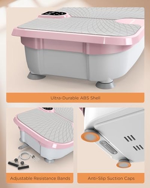 FEIERDUN Vibration Plate Exercise Machine, 400 LBS Capacity Vibration Plate for Lymphatic Drainage, Max Space for Whole-Body Workout & Relaxation at Home-Pink