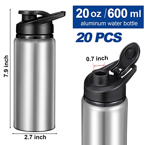Potchen 20 Pack Silver Aluminum Water Bottles with Snap Lids - 20 oz
