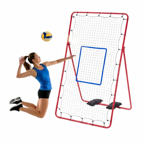 OLIXIS Volleyball Rebounder Net 7x4 FT - Red with Travel Bag, Adjustable Angles