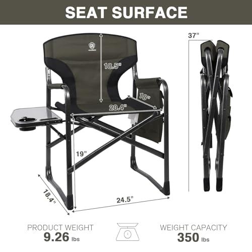 Ever Advanced Dark Green Aluminum Camping Chair 350 lb Capacity, Foldable with Side Table