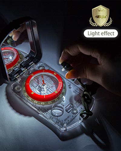 Orienteering Map Compass with Sighting Mirror, LED Light & Declination Adjustment