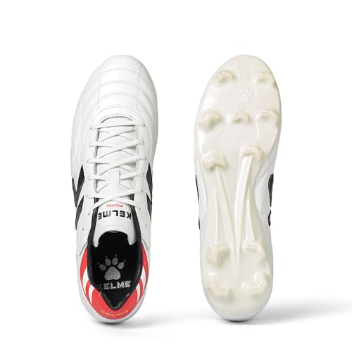 KELME Men’s Soccer Cleats Pro Calfskin Leather White 9 Outdoor Firm Ground Football Shoes