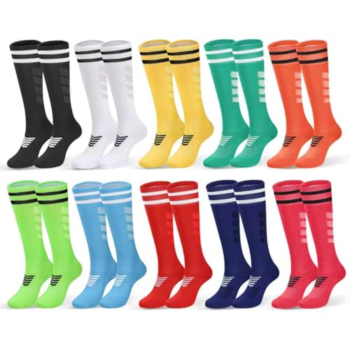 Kids Soccer Knee High Tube Socks 4-8 Years 10 Pairs Colorful Football Athletic Socks for Boys & Girls
