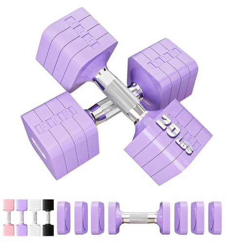 Adjustable Dumbbell Set 20LB Each Purple Space-Saving Home Gym Equipment