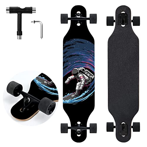 Spaceman Longboard Skateboard 41 Inch Drop Through Cruiser Complete with High-Speed Bearings & T-Tool