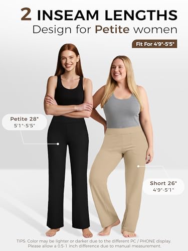 Petite Women's Wide Leg Yoga Pants - High Waist Stretch Lounge Sweatpants with Pockets - Short Black