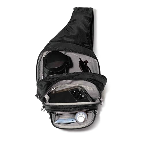 Baggallini Securtex® Anti-Theft Multi Zip Sling - Lightweight 8.6"x15.2" Travel Bag with Locking Zippers & RFID Protection