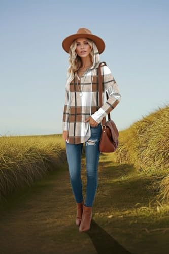 Oversized Hooded Sweatshirt for Women - Medium Plaid Brown Pullover