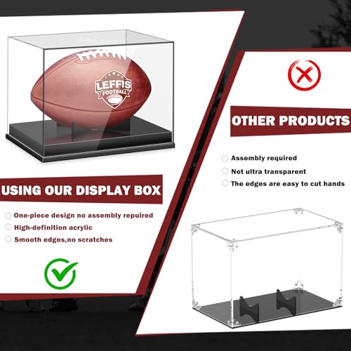 Full Size Football Display Case Clear - Acrylic Ball Collector Stand with Base