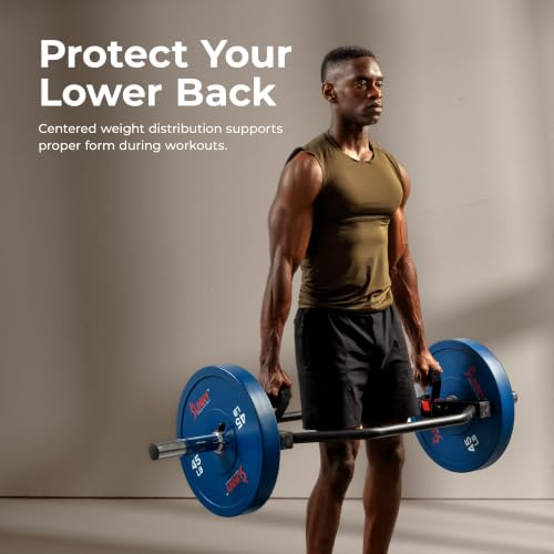 Sunny Health & Fitness Black Olympic Hex Trap Bar with Swivel Handles for Deadlifts