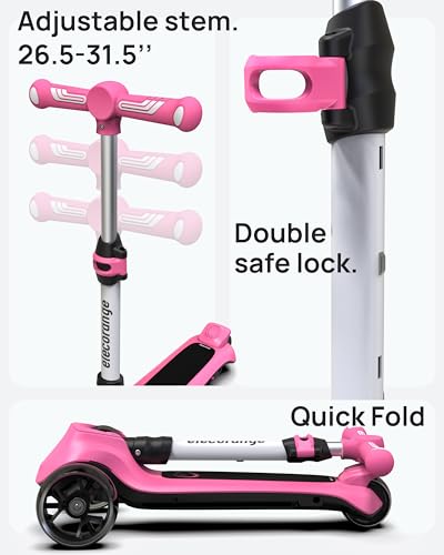Blue Elecorange T200 Kids Electric Scooter - Light Up Wheels, Foldable, Safe Speed 5mph, 4-9 Years