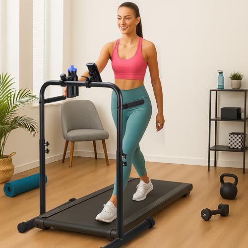 Walking Pad Handle Bar Double Holder Support Bar with Phone & Water Bottle Holder