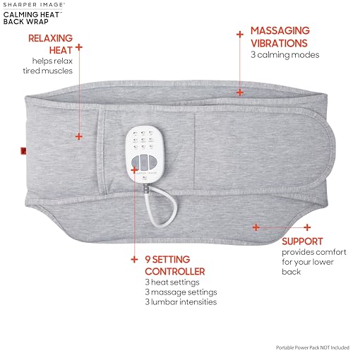 Calming Heat Back Wrap Without Power Pack - Cordless Heating Pad with 3 Heat & Vibration Modes - Adjustable Fit, Portable