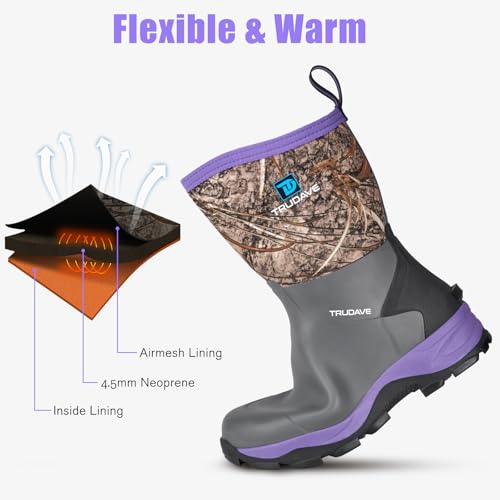 Trudave Women's Purple Rubber Rain Boots Waterproof Mid-Calf with Insulation Size 6-11
