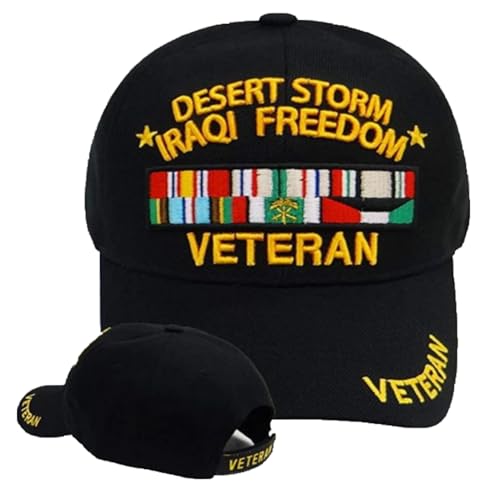 Veteran Baseball Cap Desert Storm Iraqi Freedom Ribbons Black Adjustable Hat