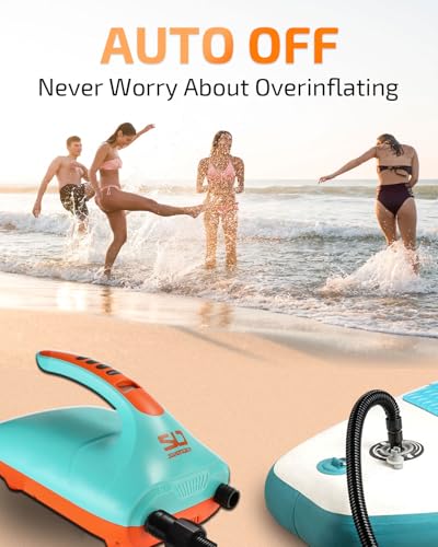 Swonder Digital Electric Air Pump for Paddle Boards, Kayaks & Tents - Cyan/Tangerine