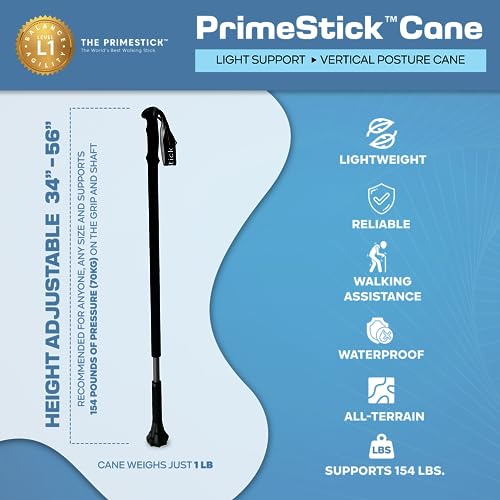 Dynamo Prime Adjustable Walking Cane for Seniors - Space Black Lightweight Support