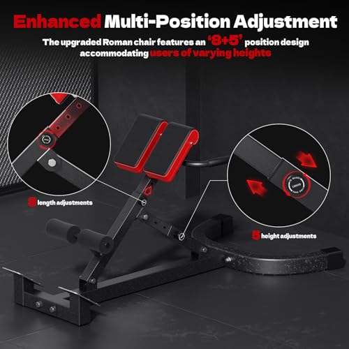 Roman Chair Foldable Hyperextension Bench - Black, 500LB Capacity for Home Gym