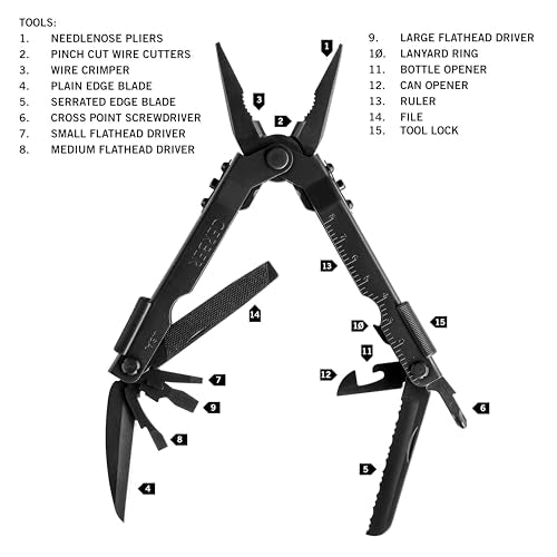Gerber Gear Multi-Plier 600 14-in-1 Multitool with Sheath - Black, Needlenose Pliers & More