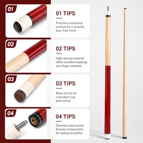 HNQQ 58 Inch 2-Piece Birch Pool Cue Sticks Set of 6, 20 oz, 13mm Tips for Billiards