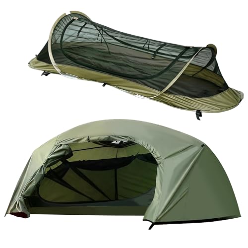 Ultralight Pop Up Bivy Tent for Camping & Hiking - Army Green, Waterproof, 1 Person