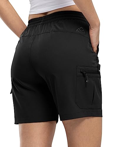 Women's Hiking Cargo Shorts - Quick Dry with Pockets, Medium Black