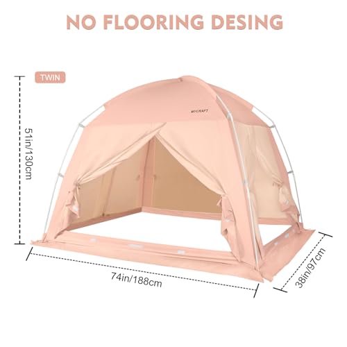 MYCRAFT Pink Twin Bed Tent Canopy for Privacy & Light-Reduction, 4 Doors