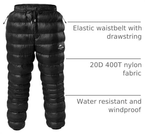 Men's & Women's Winter Down Pants - 800FP Windproof Puffy Hiking Pants