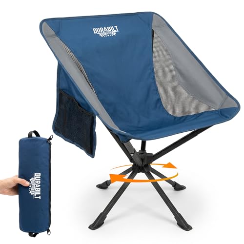 Portable Folding Swivel Chair - Lightweight Outdoor Seat with 360° Rotation - Blue & Gray