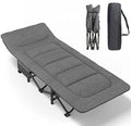 Grey Folding Camping Cot for Adults with Cushion & Pillow - Portable Bed