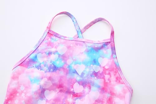 Girls' Swimwear One-Piece Bathing Suit - Cross-Back Adjustable Straps - Purple Heart/Tie Dye Blue Purple, 2-3T