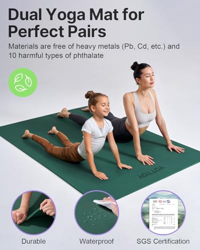 Green Large Yoga Mat 75x52 Inch Extra Wide Non-Slip TPE Exercise Mat for Pilates & Fitness