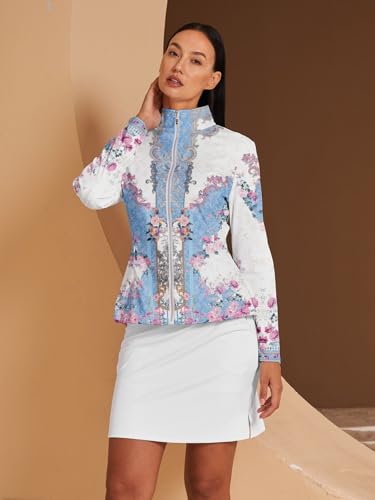 ACEGOLFS Women's Floral Golf Jacket Blue XL Lightweight Zip-Up Athletic Outerwear