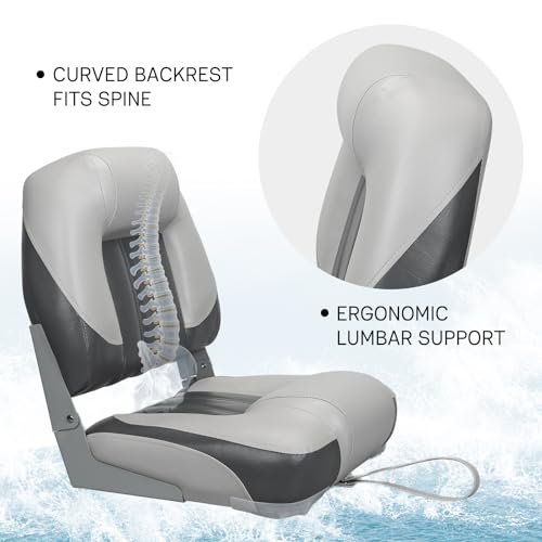 ERGOSEAT 2 Pack Folding Boat Seats Charcoal/Light Gray for Bass & Fishing Boats