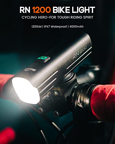 Rechargeable Bike Light Set with 1200LM Headlight & 150LM Taillight for Night Cycling
