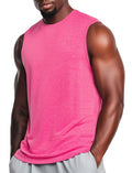 Zengjo Men's Tank Top Workout Sleeveless Shirt - Quick Dry, Loose Fit, Neon Pink Heather, X-Large