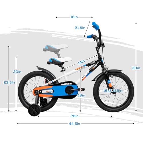 WEIZE Kids Bike 16 Inch Bicycle for Boys & Girls - White/Black, Lightweight, Beginner-Friendly