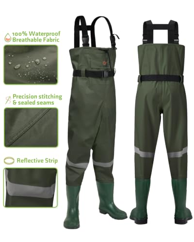 Kids Chest Waders with Boots - Youth Waterproof Fishing Waders for Boys - Green 2/3 Toddler