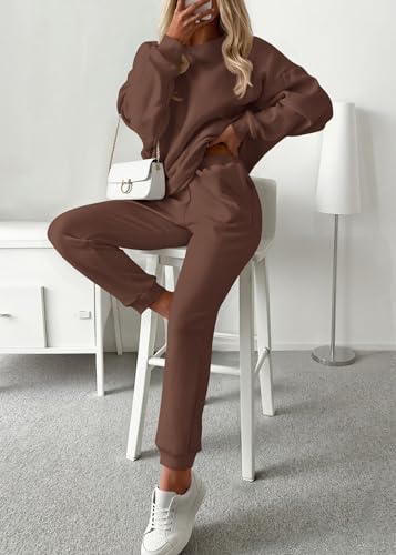 KIRUNDO Brown 2-Piece Lounge Sweatsuit Set for Women - Large