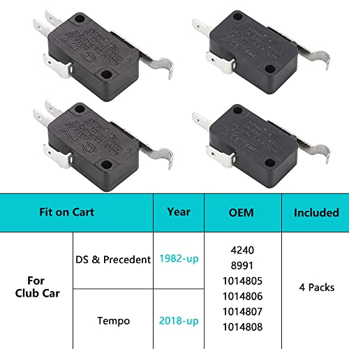 Golf Cart Micro Switch 4 Pack for Club Car DS Precedent 2 & 3 Prong OEM