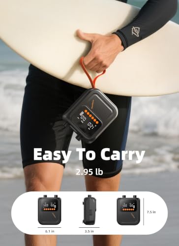 SmartDawn Black Rechargeable Electric Paddle Board Pump 20 PSI Portable SUP Inflator