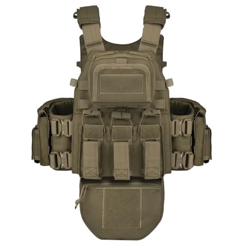 BOMTURN Tan Tactical Outdoor Vest for Men, Modular Molle System, Adjustable Fit