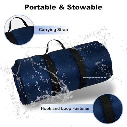 Navy Waterproof Outdoor Blanket 92x60 Inch Sherpa Fleece Stadium Blanket