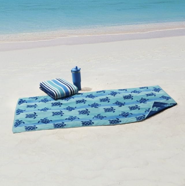 Stripe Cotton Beach Towels - Soft, Quick-Drying & Absorbent | 2-Pack in Teal