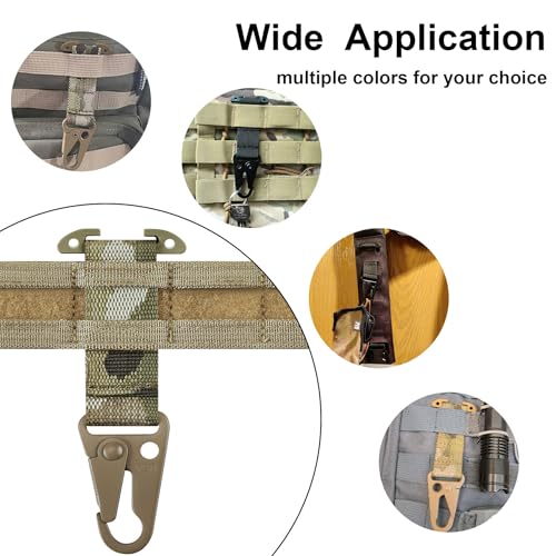 Multicam Tactical Gear Clip Set with MOLLE Webbing, HK Hook & Carabiner - 4PCS