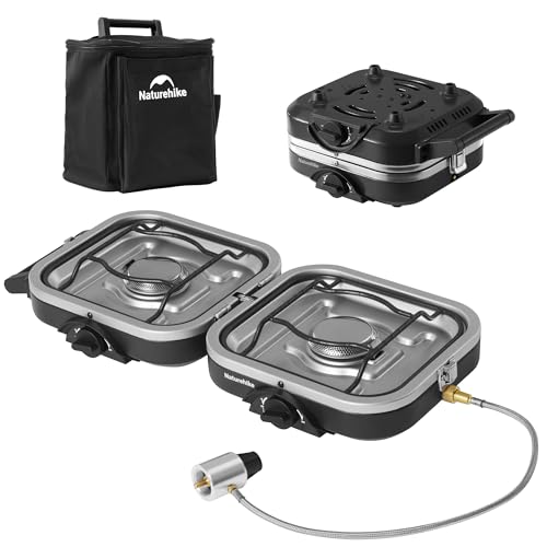Naturehike 2 Burner Folding Camping Stove with Propane Gas & Storage Bag - Black