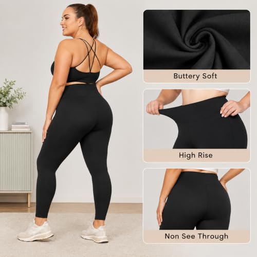 Plus Size High-Waisted Stretch Leggings for Women 26 Inch XX-Large Black 3 Pack