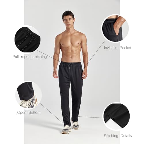 Men's Lightweight Quick Dry Open Bottom Joggers Pants Black Large